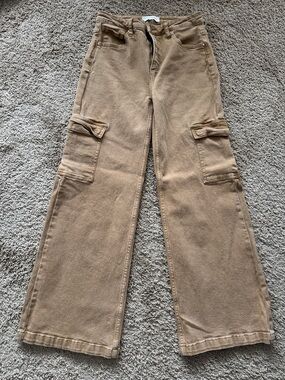 Wide Leg Cargo Jeans in Khaki